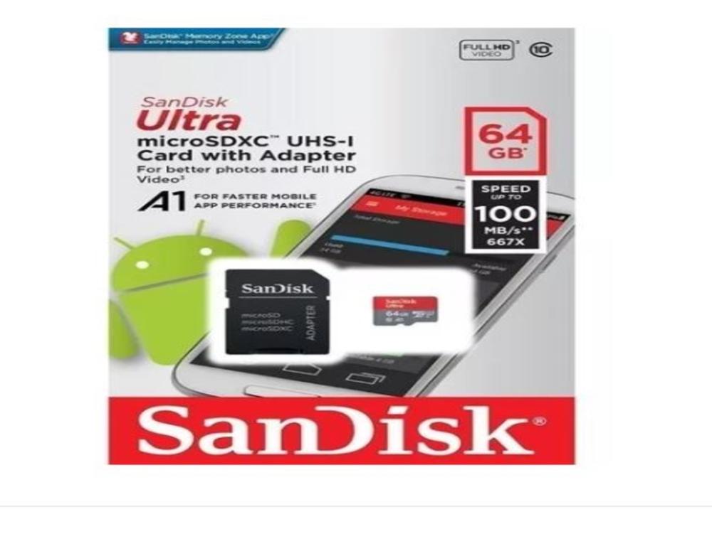 1008 - Cartão de Memória - Micro SD 64GB SanDisk HC Card WITH Adapter