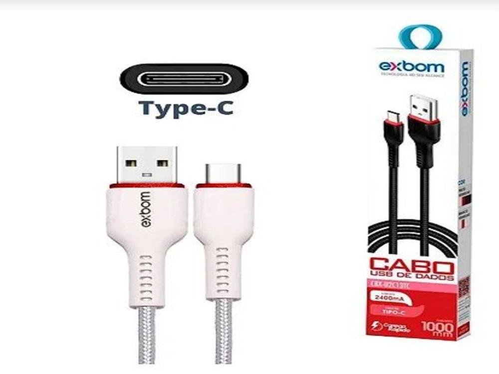 1116 - Cabo Carregador - Dados EXBOM USB x Type-C  (2.4A) - (Carga e Dados) - 1 Metro