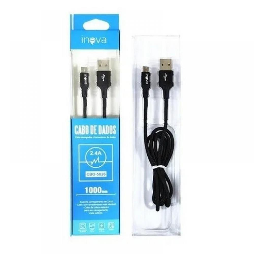 1123 - Cabo Carregador - Dados INOVA 2.4A USB x V8 (Micro USB) - (1 Metro)