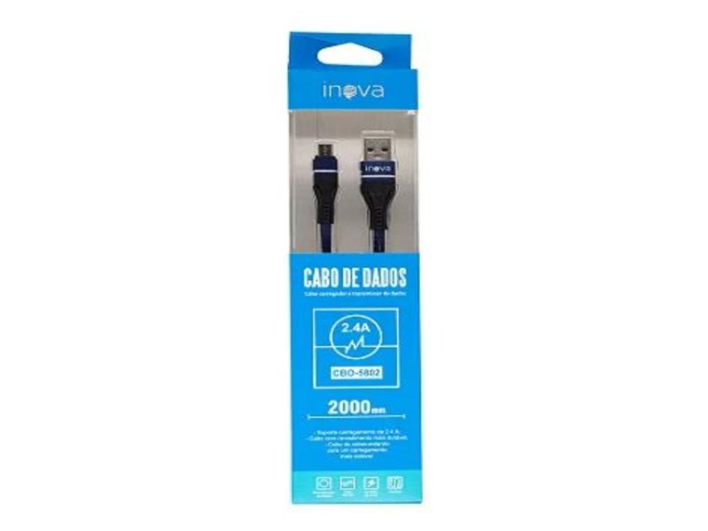 1124 - Cabo Carregador - Dados INOVA 2.4A USB x V8 (Micro USB) - (2 Metros)