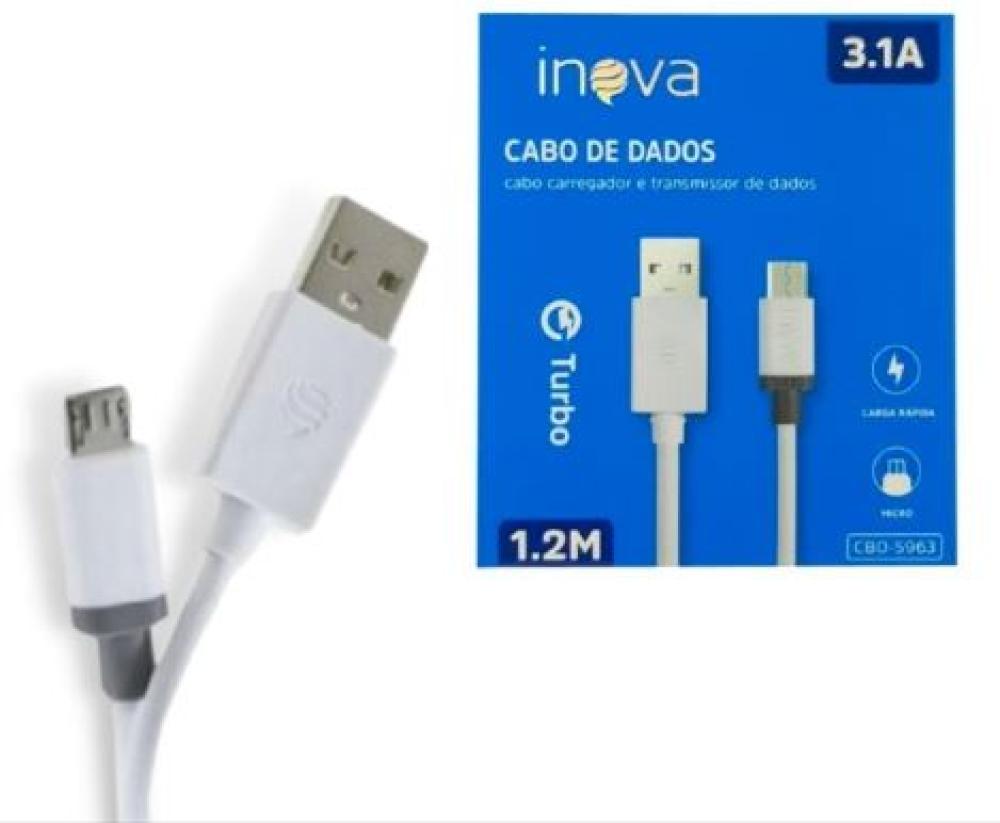 1128 - Cabo Carregador - Dados INOVA 3.1A USB x V8 (Micro USB) - (1.2 Metros)