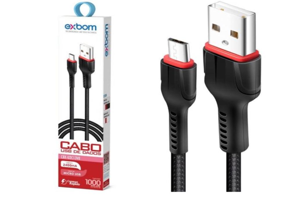 1144 - Cabo Carregador - V8 Micro USB 2.4A Turbo (1 Metro) Dados e Carregamento Exbom