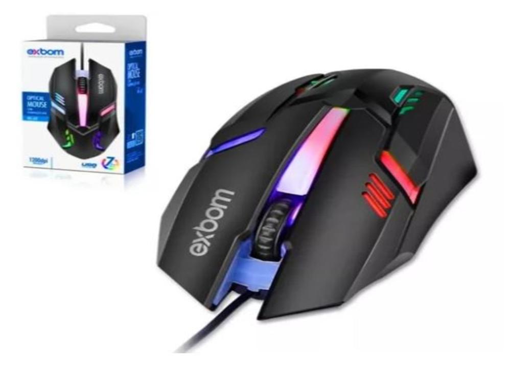 1255 - Mouse Óptico - Exbom GAMER 4D Fighter USB Led (Com Fio)