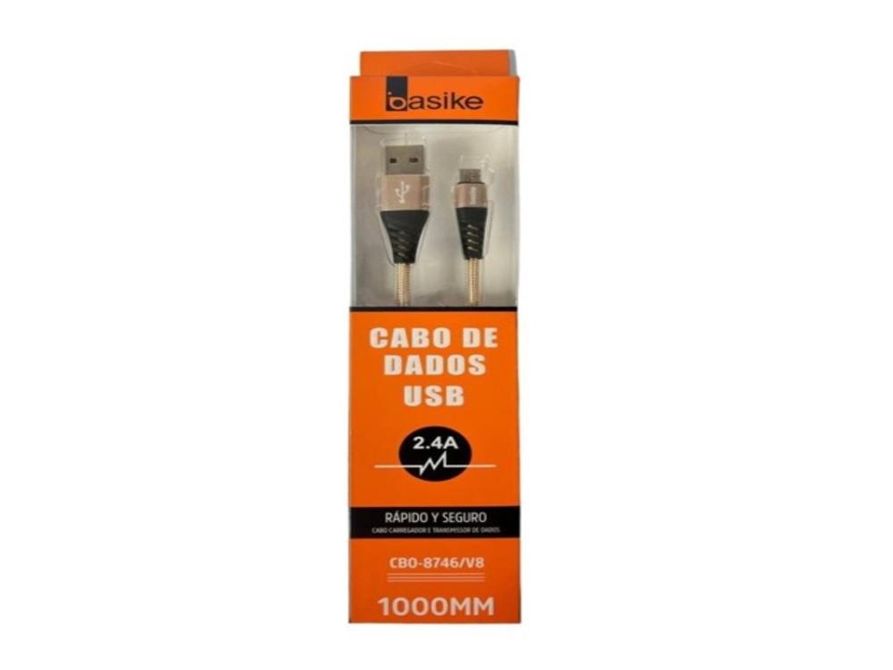 1275 - Cabo Carregador - Dados BASIKE 2.4A USB x V8 (Micro USB) - (1 METRO)