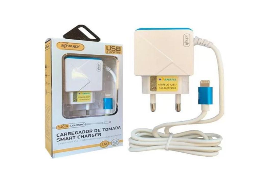 1280 - Carregador de Celular iPHONE - KNUP  3.1A - 1,20 Metros (2 Entradas USB) iPHONEKNUP