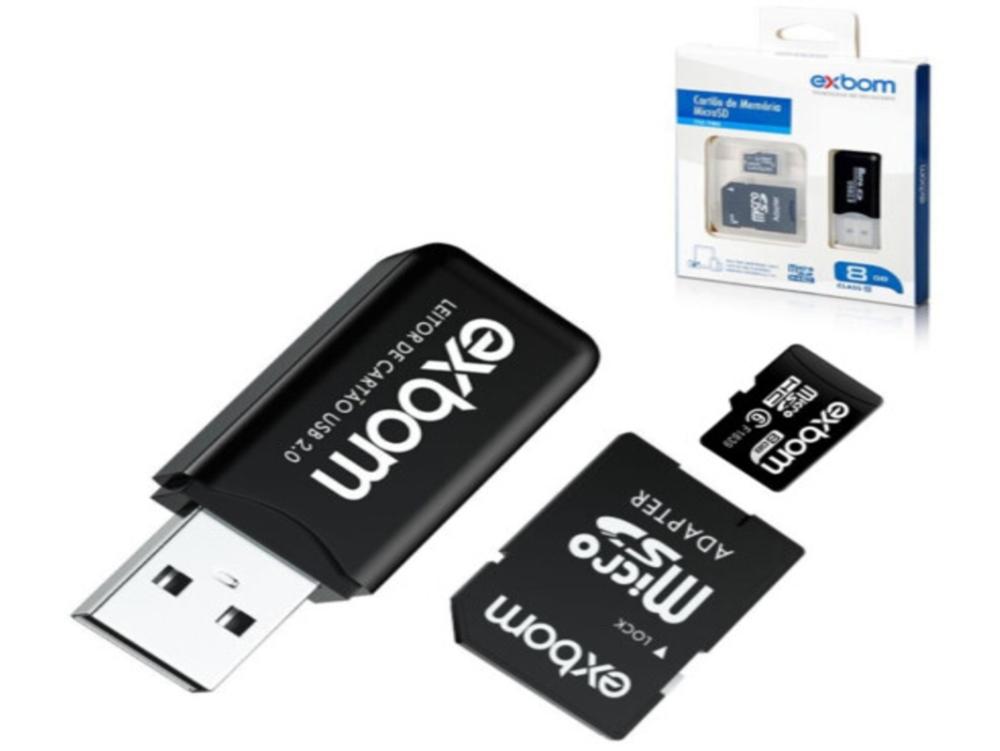 1314 - Cartão de Memória - EXBOM Micro SD 8GB HC Adapter (TF) - (Leitor de Cartão)